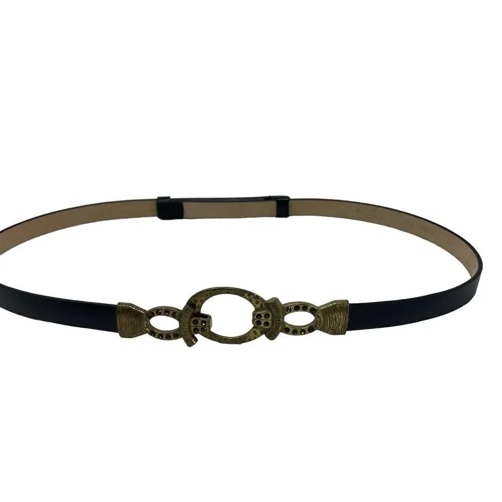 Chico's Thin Leather Belt with whimsigoth whimsifairy Art Deco Buckle L #hg1